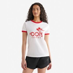 Roots Canada NWT Women’s Logo Red Ringer T Shirt Size Extra Small